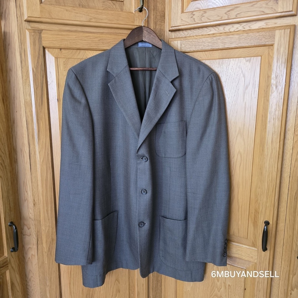 Geoffrey Beene Men 44L Blazer 100% Wool 3 Button Grey Sport Coat Textured Jacket